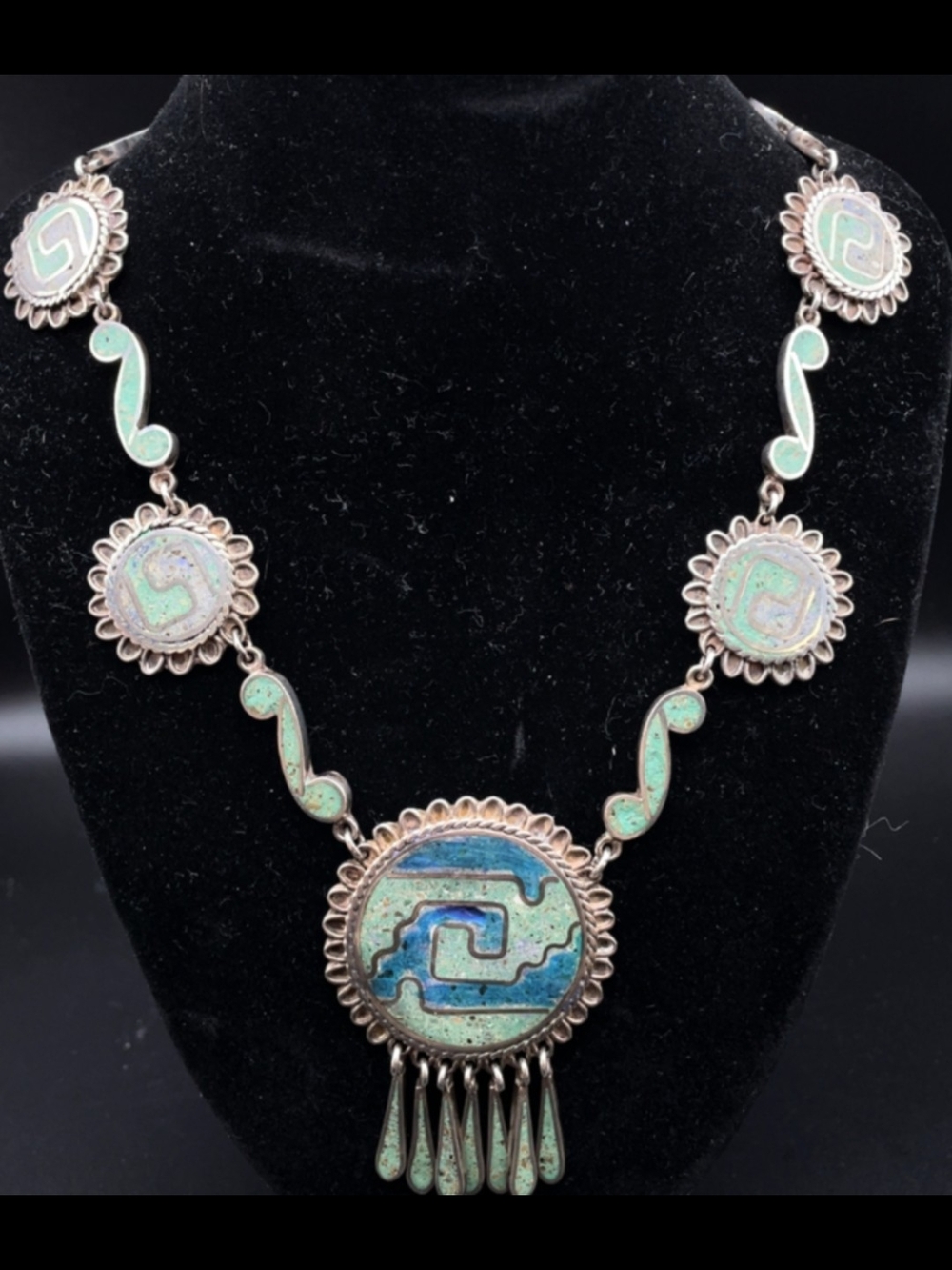 Vintage Turquoise Green Taxco Sterling Silver necklace